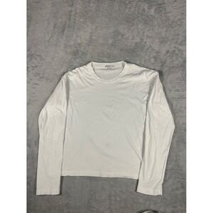 James Perse T-Shirt Womens Size 2 White Crew Neck Long Sleeve neckline sleeves